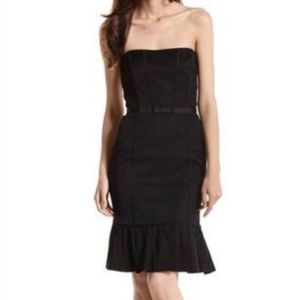 White House Black Market Strapless Faille Ruffles Hem Black Dress Size 8